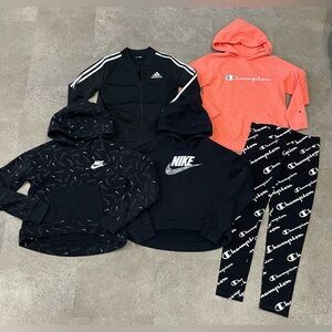 Girls NIKE/ADIDAS/CHAMPION Sweatshirts..Leggings & Athletic Jacket, sz Large